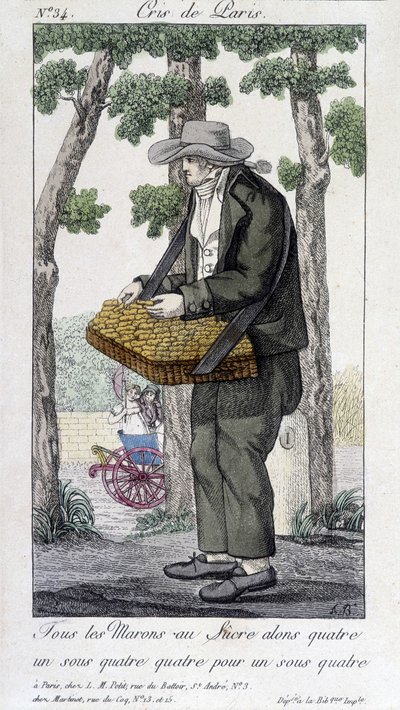Venditore di castagne con zucchero - in "Cris de Paris", inizio XIX secolo da Unknown artist