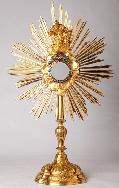 Ostensorio. Vermeil, diamanti, gioielli falsi con statua di Dio Padre. XVIII secolo. da Unknown artist