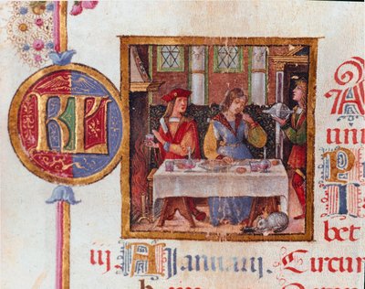 Mese di gennaio: scena di banchetto. Miniatura dal Breviario di Ercole I d