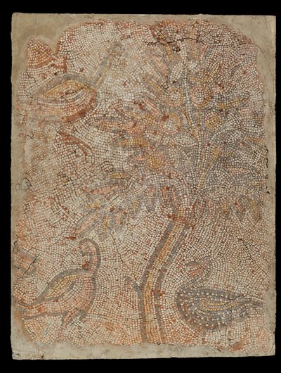 Frammento di mosaico con tre uccelli e un albero da Unknown artist