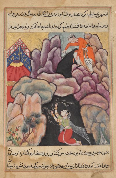 Mukhtar getta sua moglie Maimuna nella fossa, ma lei si salva, da un Tuti-nama (Tales of a Parrot): Venticinquesima Notte da Unknown artist