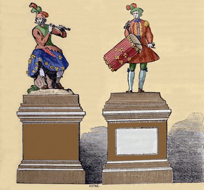 Automatons musicisti: "Il suonatore di flauto traverso" (1737) e il "Tamburino" (1738). Realizzati da Jacques de Vaucanson (1709-1782), ingegnere francese da Unknown artist
