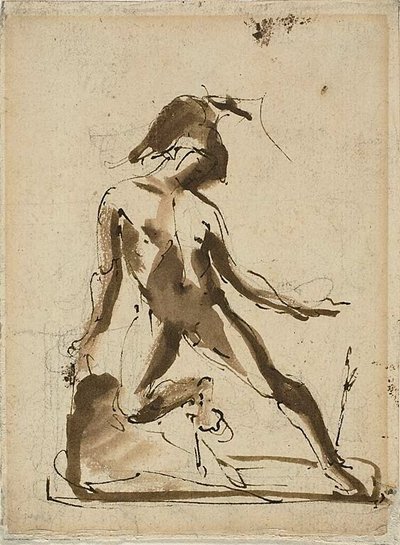 Figura mitologica: Achille con pelle di leone (recto); schizzi di figure (verso) da Unknown artist
