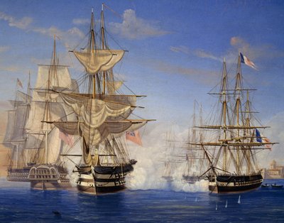 Battaglia navale tra francesi e britannici da Unknown artist