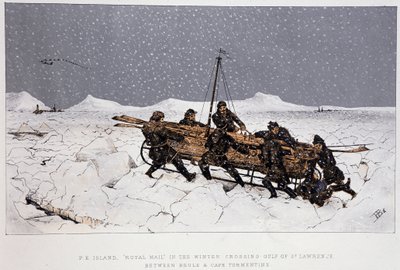 Vicino al fiume, Golfo di San Lorenzo: barca su una slitta, vicino a Brule e Capo Tormentin - in "Schizzi di sport e passatempi canadesi" di Lieut. Henry Buckton Laurence da Unknown artist