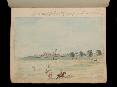 Vista nord del Forte St George di fronte alla città nera, c.1800 (acquerello) da Unknown artist