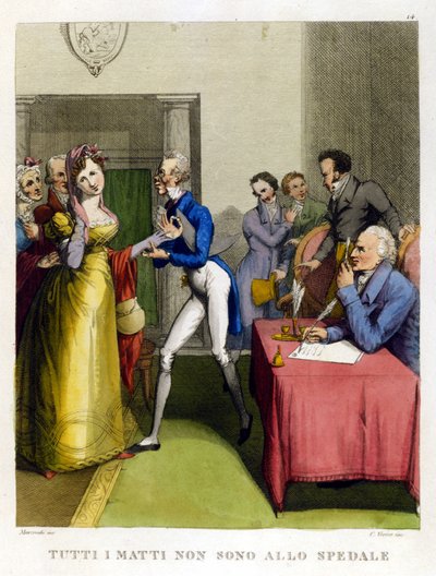 "Non tutti gli sciocchi sono in ospedale." Illustrazione da una raccolta di proverbi del XVIII secolo da Unknown artist