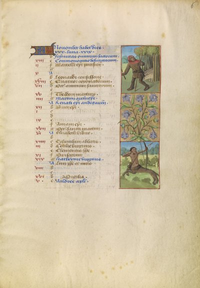 Pagina del calendario di novembre; Raccogliere ghiande per i maiali; Sagittario da Unknown artist