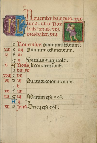 Pagina del calendario di novembre; Raduno del legno da Unknown artist