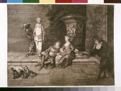 Incisione originale con Pierrot a sinistra da Unknown artist