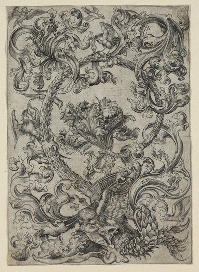 Fogliame ornamentale, con un gufo e altri uccelli da Unknown artist