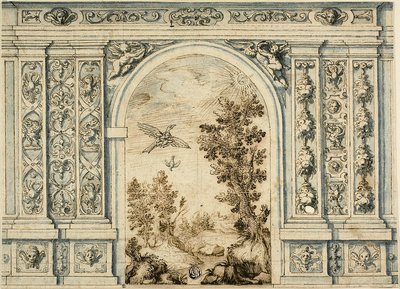 Muro ornamentale con paesaggio da Unknown artist