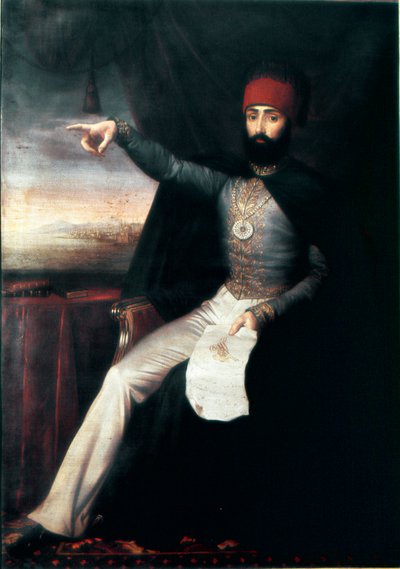 Impero Ottomano: Ritratto del Sultano Mahmud II (1784-1839) Rappresentativo che punta il dito forse per indicare l