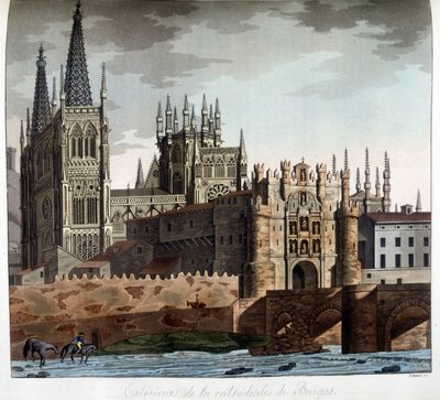 Esterno della Cattedrale Gotica di Santa Maria a Burgos in Spagna. Litografia del XIX secolo. da Unknown artist