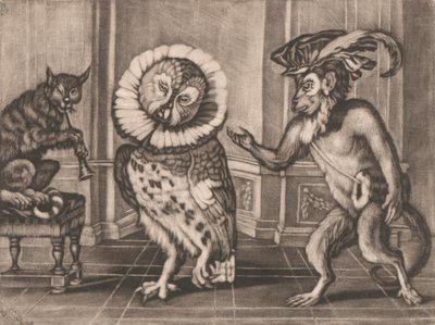 Gufo, Scimmia e Gatto da Mezzotintoes di Smith, Vol. III da Unknown artist