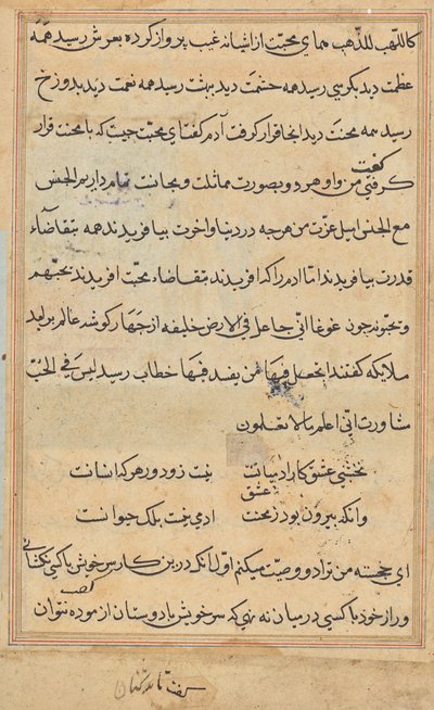 Pagina da Racconti di un pappagallo (Tuti-nama): pagina di testo da Unknown artist