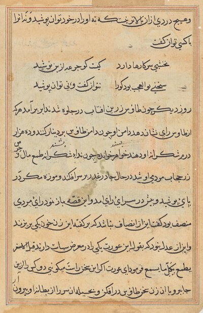 Pagina da Racconti di un pappagallo (Tuti-nama): pagina di testo da Unknown artist