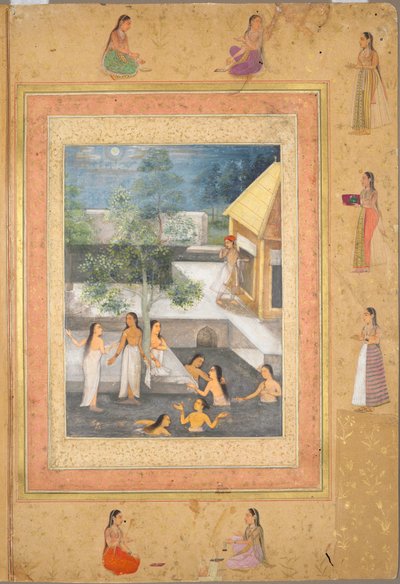 Pagina dal tardo album di Shah Jahan: Scena di bagno notturno nell