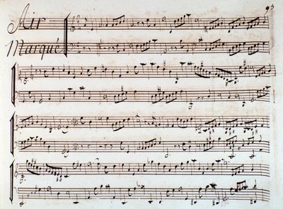 Pagina di spartito musicale di Castor et Pollux, tragedia lirica di Rameau (1737) da Unknown artist