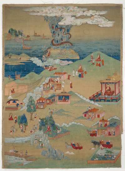 Stendardo dipinto (Thangka) di cinque racconti morali tratti dal Jataka Avadana Kalpalata da Unknown artist