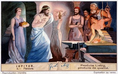Pandora, la prima donna, creata su ordine di Giove - Cromolitografia Liebig da Unknown artist