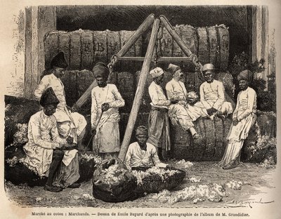 Commercianti e mercanti Parsi al mercato del cotone di Bombay. Incisione per illustrare il viaggio nelle province meridionali dell