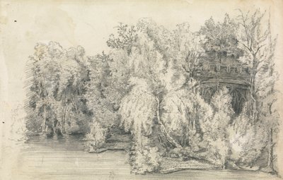 Parte di un edificio circondato da una foresta da Unknown artist