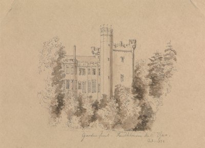 Parte di un castello circondato da alberi da Unknown artist
