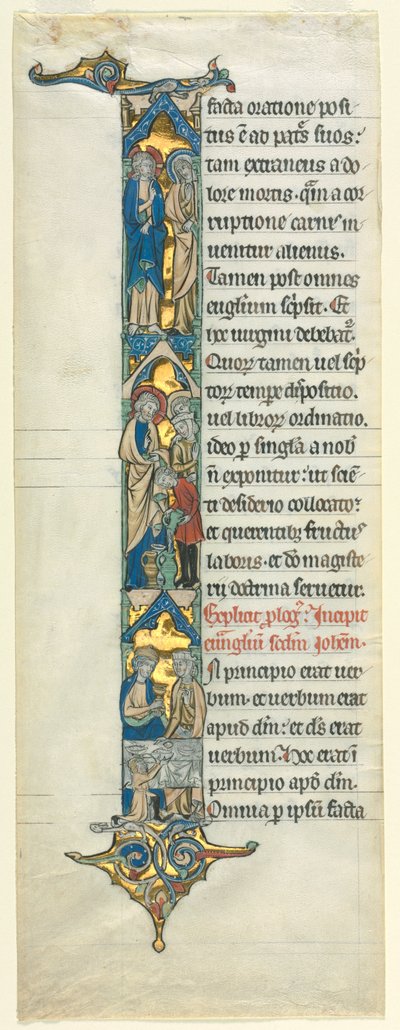 Foglia parziale da una Bibbia latina: Iniziale I[n principio] con le nozze di Cana da Unknown artist