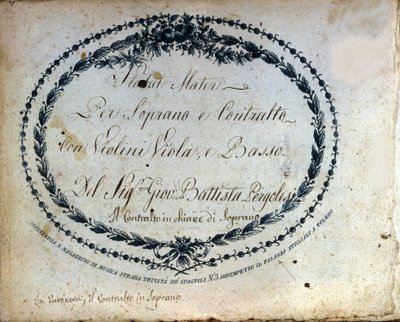 Partitura dello "Stabat Mater" di Giovanni Battista Pergolesi (1710-1736). "Stabat Mater per soprano e contralto con violini, viola e basso" da Unknown artist