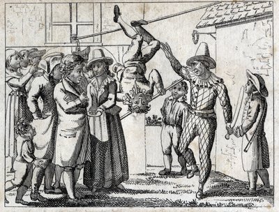 Festa nel villaggio: giochi e travestimenti. Incisione fine XVIII secolo. Collezione privata. da Unknown artist