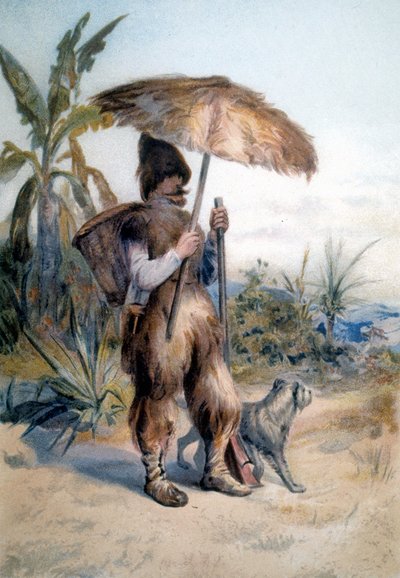 Rappresentazione di Robinson Crusoe, personaggio del romanzo omonimo di Daniel Defoe (1660 - 1731) da Unknown artist