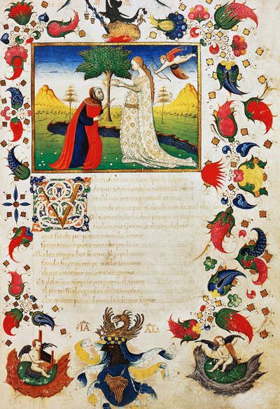 Petrarca colpito dalla freccia di Cupido e con corona d
