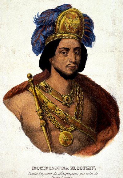 Ritratto in busto di Moctezuma (o Montezuma), ultimo imperatore del Messico - ill. XIX secolo d.C. doc. XVI secolo da Unknown artist