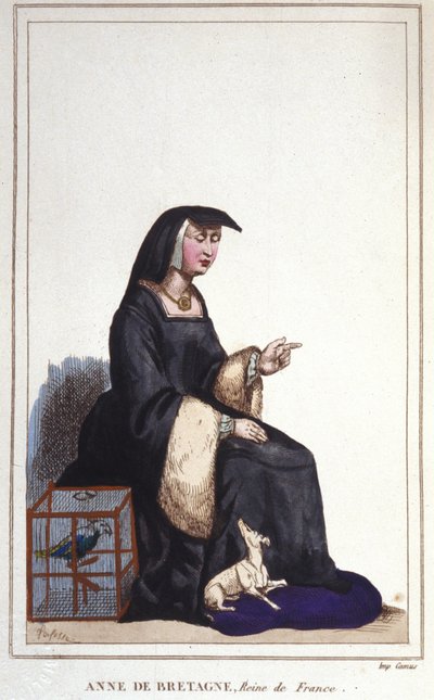 Ritratto di Anna di Bretagna (1476-1514), Regina di Francia, moglie di Carlo VIII poi Luigi XII. Incisione del 1830 da Unknown artist