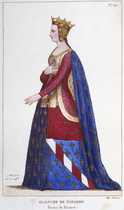 Ritratto di Bianca di Navarra, Regina di Francia, sposa di Giovanni I il Rosso nel 1236. Incisione del 1830 da Unknown artist