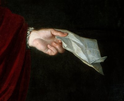 Ritratto del Cardinale de Cambout de Coislin, vescovo di Orleans, Priore di Longpont (dettaglio della lettera piegata) da Unknown artist
