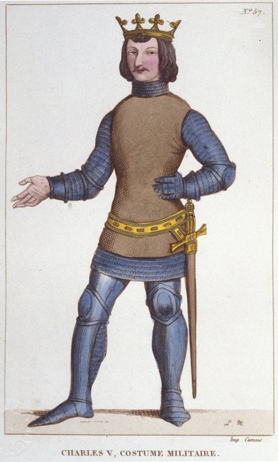 Ritratto di Carlo V il Saggio in costume militare (1338 - 1380). Incisione del 1830 da Unknown artist