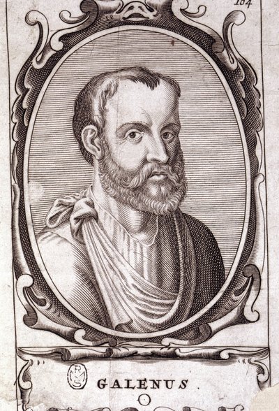 Ritratto di Claudio Galeno (Klaudios Galenos o Claudio Galeno o Claudius Galenus o Galeno, ca. 131 - ca. 201), medico greco. Incisione del XVIII secolo da Unknown artist