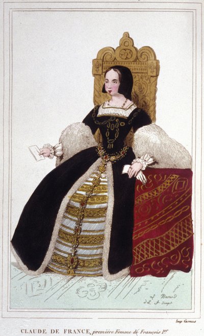 Ritratto di Claude de France (1499 - 1524) moglie di Francesco I, Re di Francia. Incisione del 1830 da Unknown artist