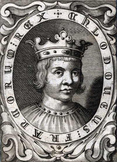 Ritratto di Clodoveo III (? - 695), re di Austrasia. Incisione del XVIII secolo da Unknown artist