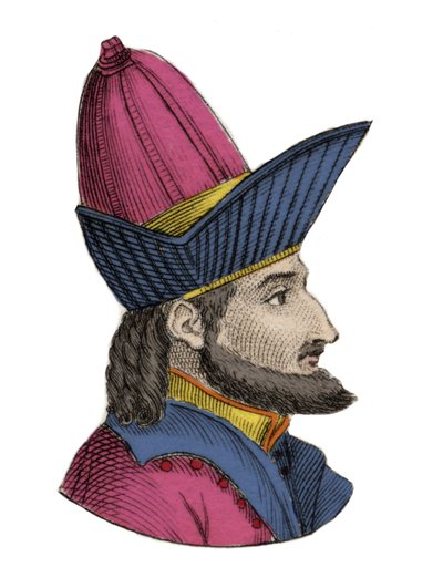 Ritratto di Costantino XI Paleologo, detto Dragases (1404-1453), imperatore bizantino. Incisione del XIX secolo da Unknown artist