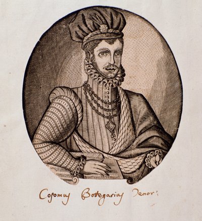 Ritratto di Cosimo Bottegari (1554-1620) liutista e compositore italiano (incisione, XVII secolo, Bologna, civico museo bibliografico musicale) da Unknown artist