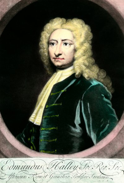 Ritratto di Edmond Halley (1656-1742), astronomo britannico. Incisione del XVIII secolo Collezione privata da Unknown artist