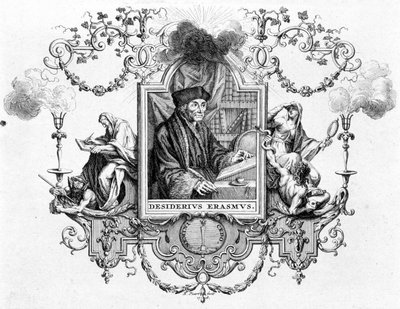 Ritratto di Erasmo con la sua scrittura - incisione da Unknown artist