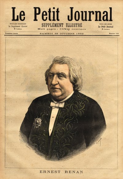 Ritratto di Ernest Renan (1823-1892), scrittore, filologo, filosofo e storico. Autore popolare di 
