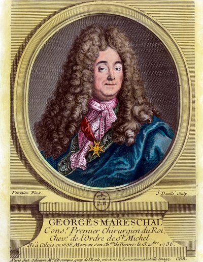 Ritratto di Georges Marechal (1658 - 1736), primo chirurgo del re dal 1703 al 1719. Incisione del XVIII secolo. Collezione privata. da Unknown artist