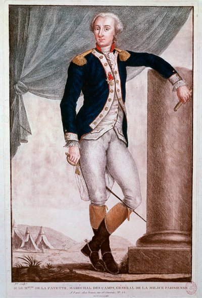 Ritratto di Gilbert du Motier, Marchese de Lafayette (incisione) da Unknown artist