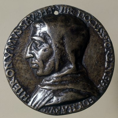 Ritratto di Girolamo Savonarola (1452 - 1498), predicatore italiano. Stabilì un regime teocratico a Firenze. Medaglione dell