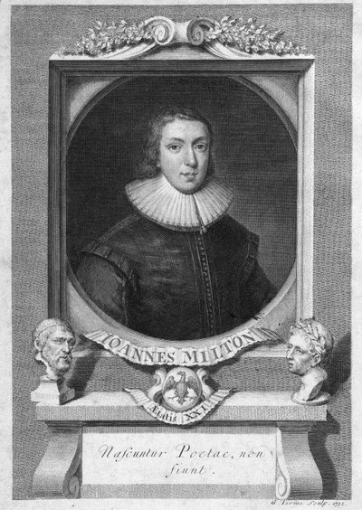 Ritratto di John Milton, poeta e saggista inglese (1608 - 1674) incisione XVIII secolo da Unknown artist